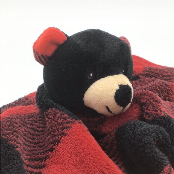 Wishpets Bear Lovey Red Black Buffalo Check Woodsy 12" Baby Security Blankie - Picture 2 of 7